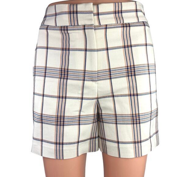 NEW Maje Izore White Blue Plaid Checkered High Waist Pockets Casual Shorts Sz XS - Picture 1 of 5